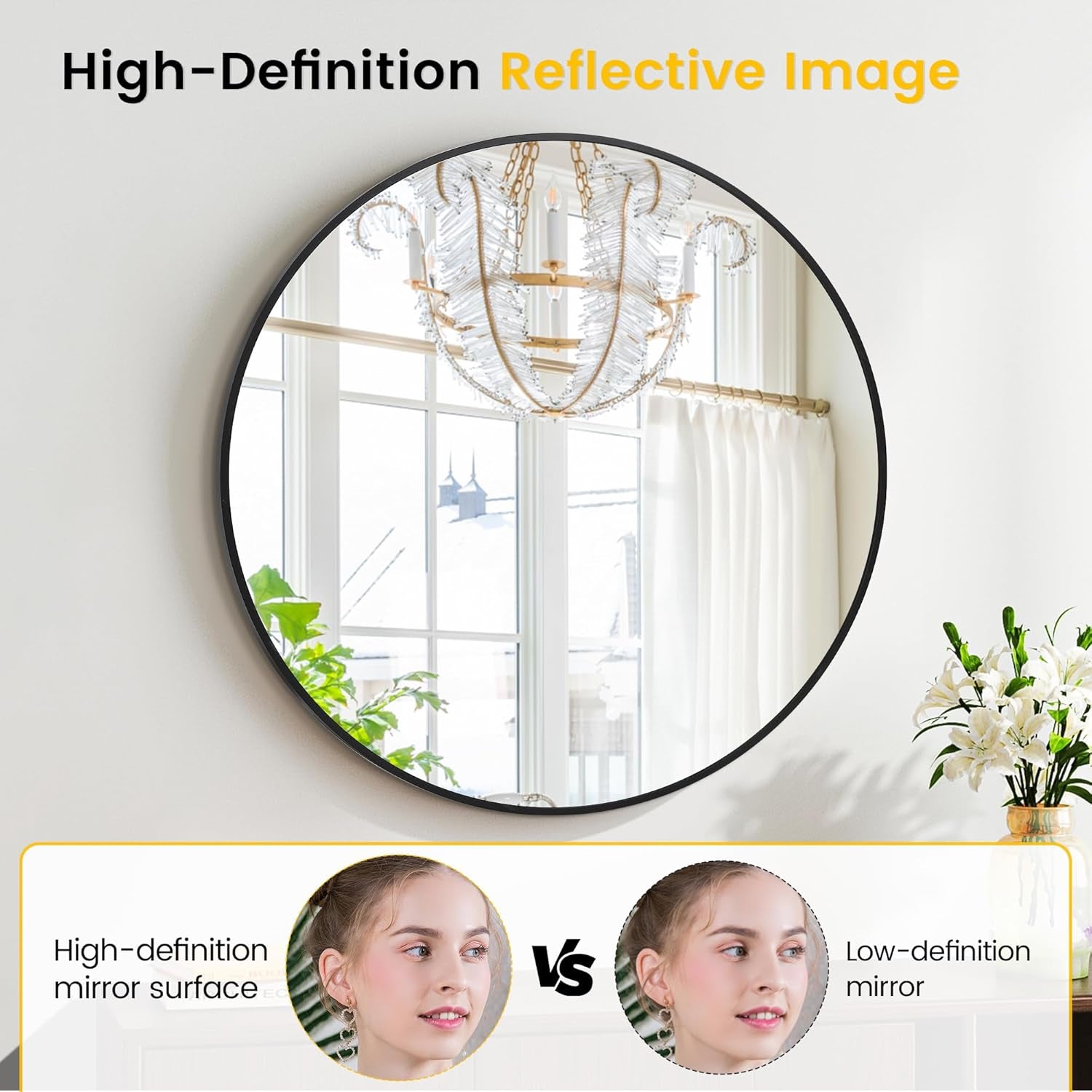 Round Mirror, 32 Inch Black Bathroom Mirror, Circle Mirror with Metal Frame, Large Stylish Wall Mirror, round Mirrors for Bathroom, Entryway, Bedroom, Vanity, Hallway, Living Room-3