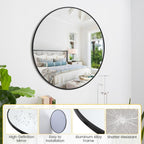 Round Mirror, 32 Inch Circle Mirror, Black Metal Frame round Mirrors for Wall, Bathroom Mirrors for Wall Decor, Wall Mirrors for Entryway, Living Room, Dining Room, Easy to Install-3