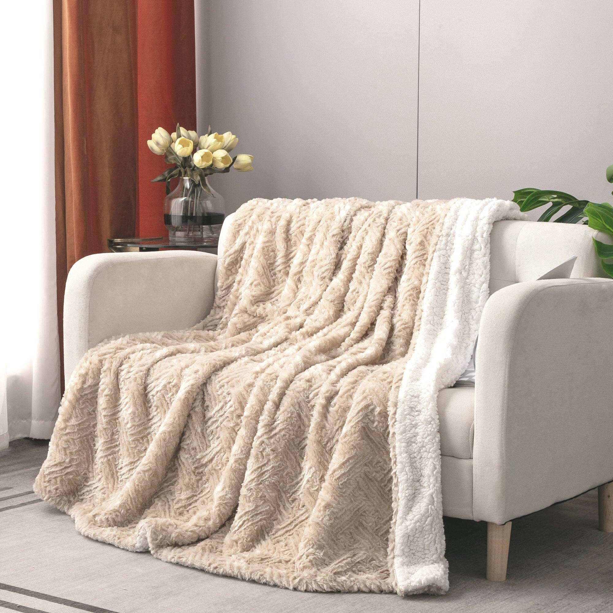 Soft Luxury Champagne Ivory Sherpa Faux Fur Throw Blanket