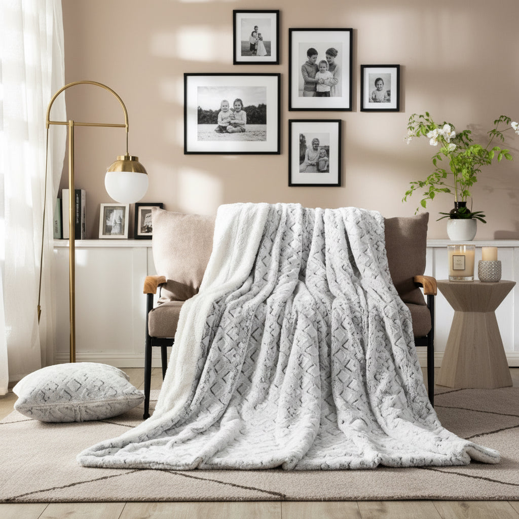 Soft Dreamy Milky White & Purple Sherpa Faux Fur Throw Blanket