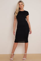 Black Cap Sleeve Midi Dress-0