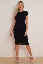Black Cap Sleeve Midi Dress-1