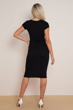 Black Cap Sleeve Midi Dress-4