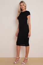 Black Cap Sleeve Midi Dress-3