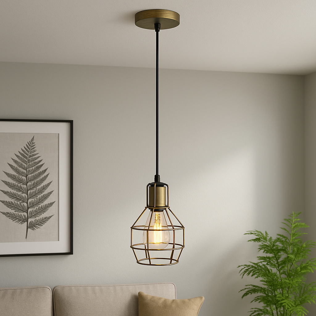 Industrial Cage Pendent Light Geometric Ceiling LED Lamp ~6059-0