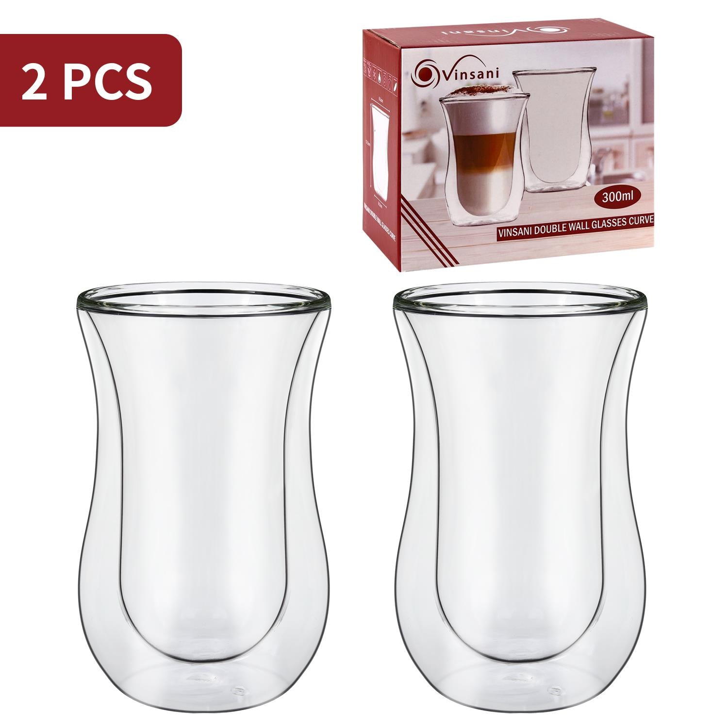 VINSANI Curve Double Wall Glass Set – 300ml (Set of 2)
