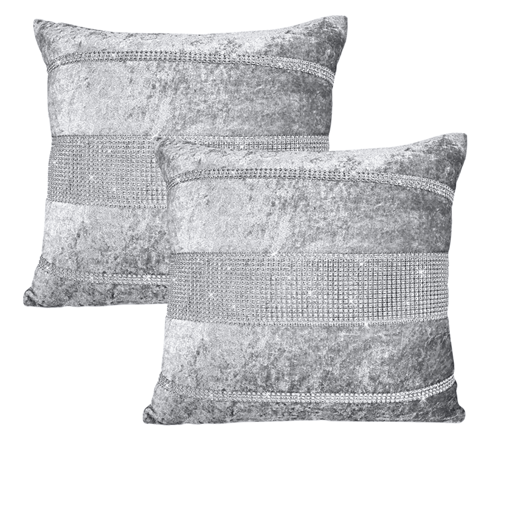 Diamante Sparkle/Bling Silver Grey Colour Crushed Ice Velvet Square Cushion Cover - Design 2 (Set of 2 pcs and 4 pcs)-2