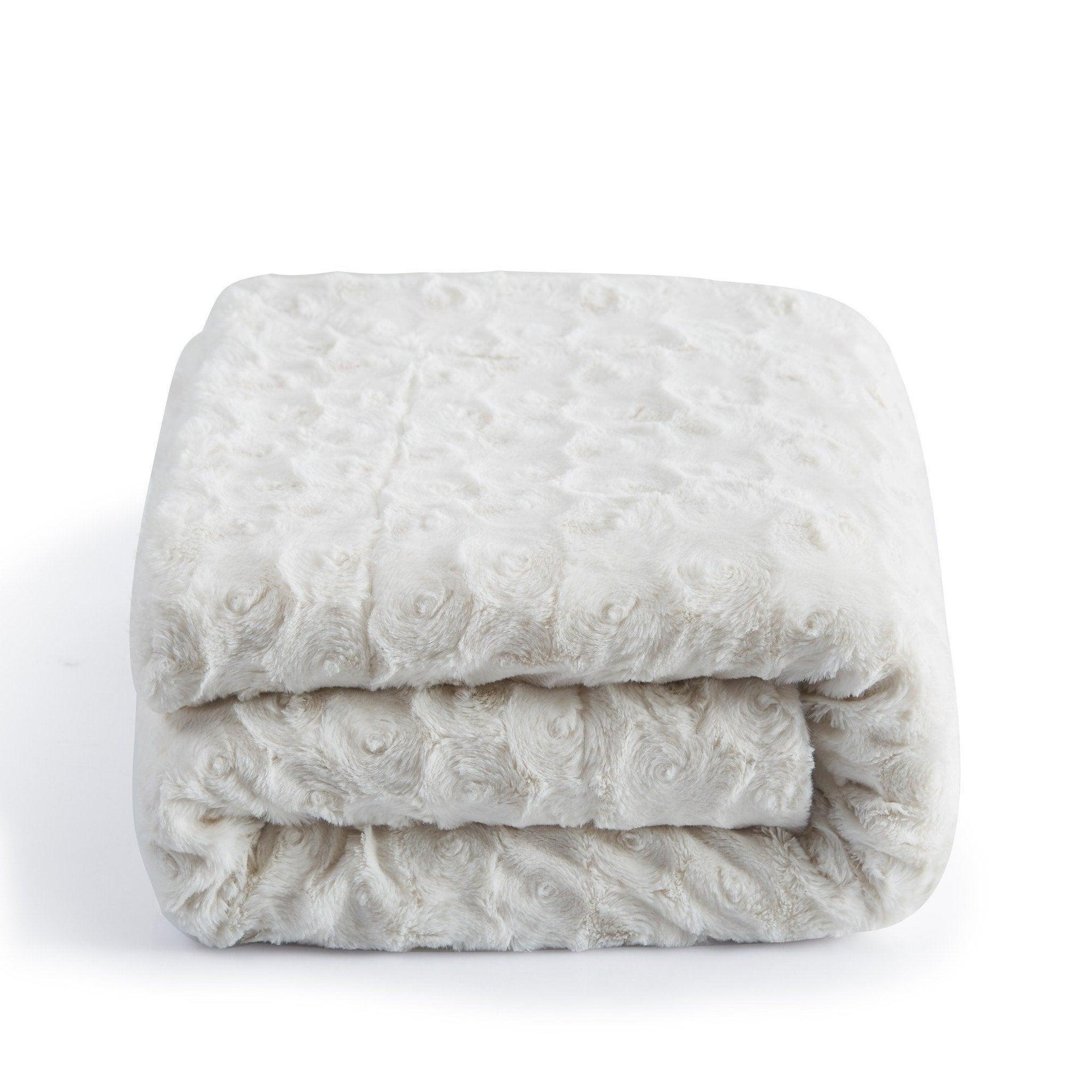 Soft Luxury White Rose Sherpa Faux Fur Throw Blanket