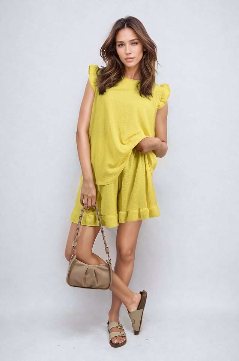 Ruffle Trim Sleeve Top and Shorts Co-ord Set-15