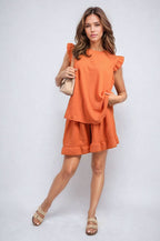 Ruffle Trim Sleeve Top and Shorts Co-ord Set-14