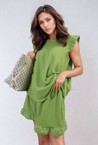 Ruffle Trim Sleeve Top and Shorts Co-ord Set-12