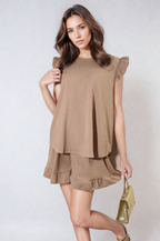 Ruffle Trim Sleeve Top and Shorts Co-ord Set-0