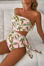 Island Vibes Swimsuit: Pink Tropical Asymmetric One-Piece-3