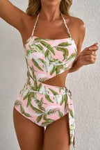 Island Vibes Swimsuit: Pink Tropical Asymmetric One-Piece-4
