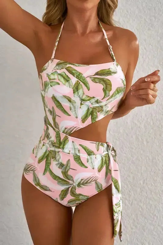Island Vibes Swimsuit: Pink Tropical Asymmetric One-Piece-4