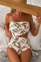 Island Vibes Swimsuit: Pink Tropical Asymmetric One-Piece-0
